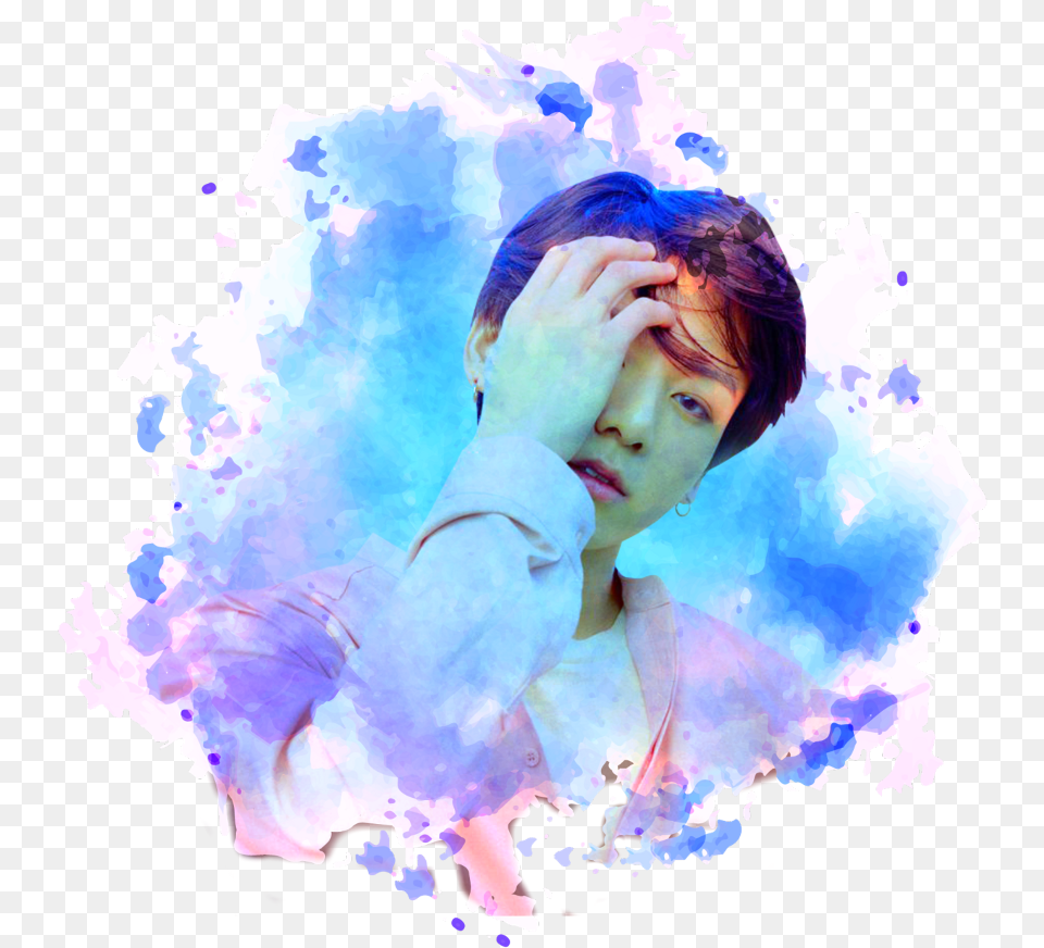 Bts Bangtanboys Btsjungkook Jungkook Kpop Sticker Aquarela Azul, Art, Collage, Face, Portrait Free Png Download