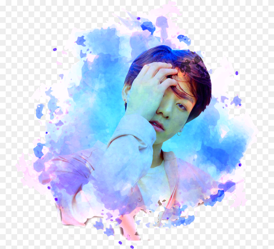 Bts Bangtanboys Btsjungkook Jungkook Kpop Sticker Blue Splash Paint, Art, Collage, Face, Portrait Png