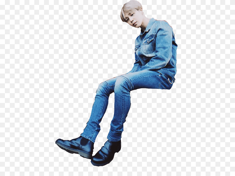 Bts Btsjimin Jimin Kpop Sitting, Clothing, Pants, Jeans, Boy Free Png Download