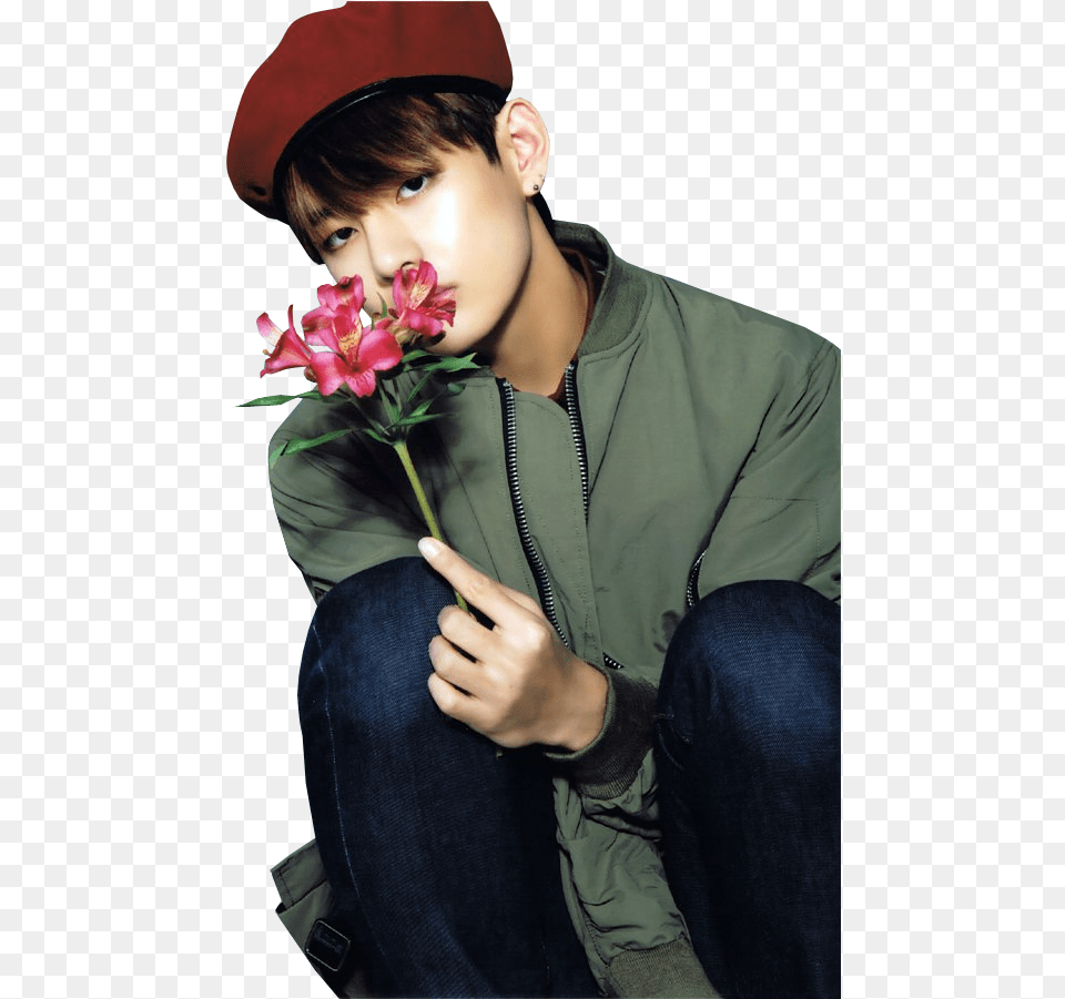 Bts I Need You Taehyung With A Hat, Baseball Cap, Person, Flower Bouquet, Flower Arrangement Png