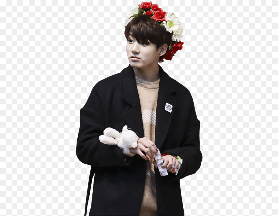 Bts Jungkook And Kpop Image Jungkook Com Coroa De Flores, Clothing, Portrait, Face, Photography Png