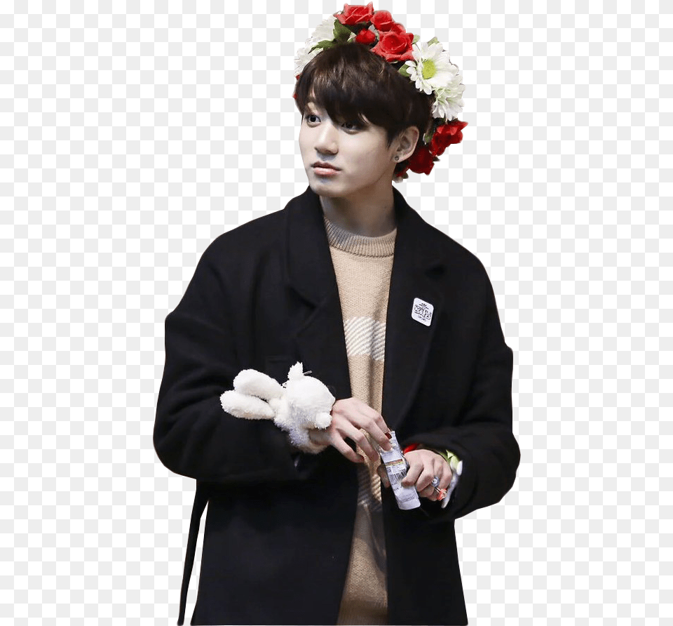 Bts Jungkook And Kpop Jungkook Flower Crown, Person, Portrait, Face, Photography Png Image