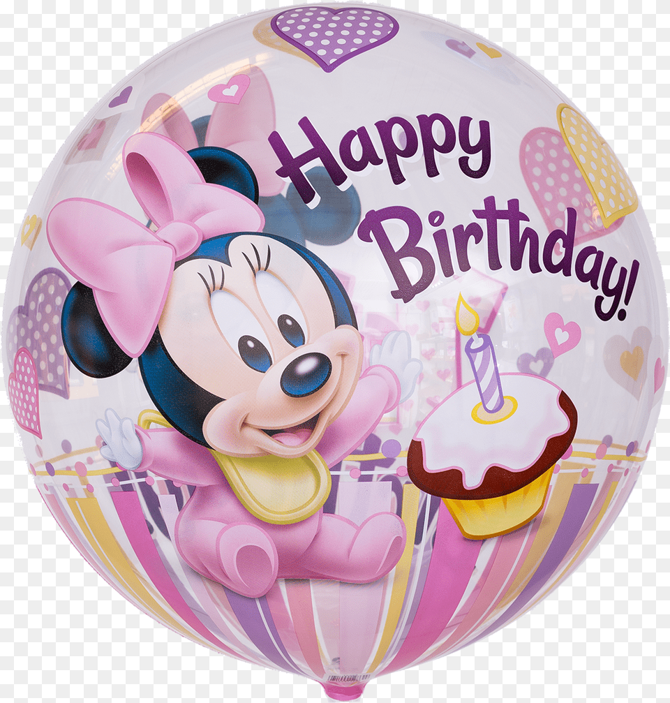 Bubble Ballon Motiv Quot Minnie Maus Quot Ballongruesse Happy 1st Birthday Girl Minnie Mouse, Balloon, Birthday Cake, Cake, Cream Png
