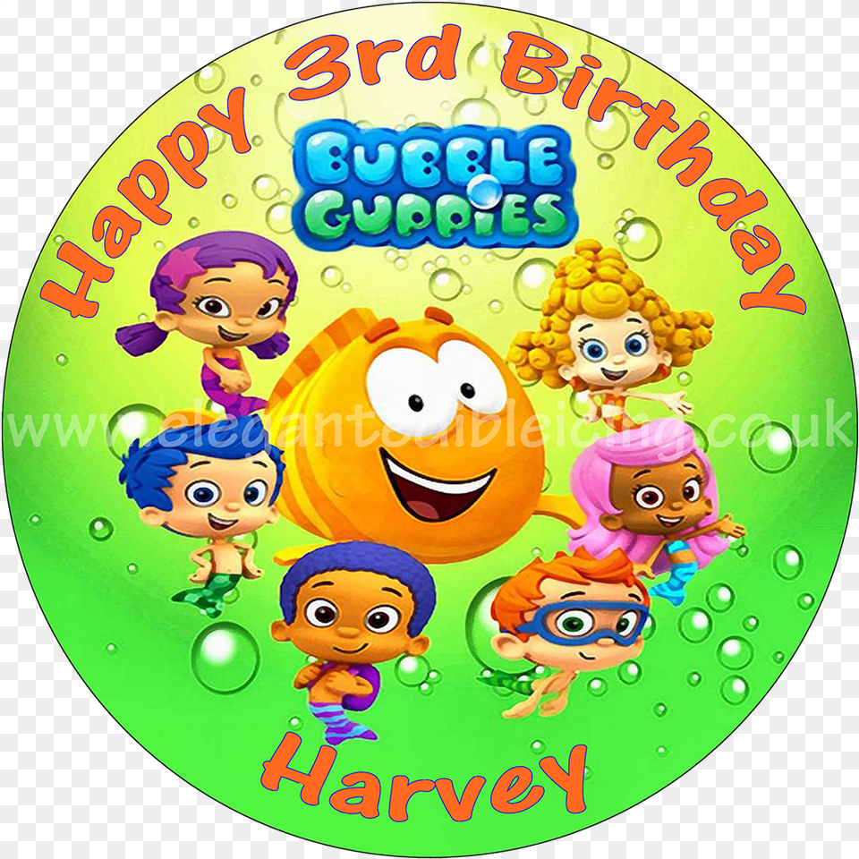 Bubble Guppies Green Personalised Edible Round Cake Topper Bubble Guppies Poster, Baby, Doll, Person, Toy Free Png