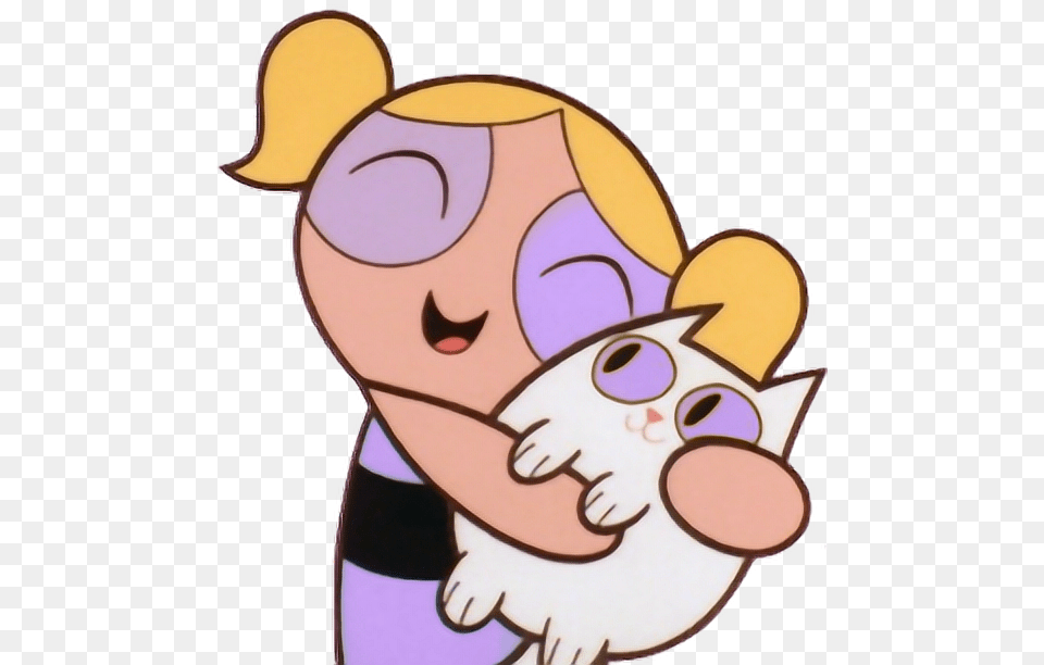 Bubbles Powerpuffgirls Purple Cat Hug Cute Cartoon Power Puff Girls Icons, Baby, Person, Face, Head Free Png