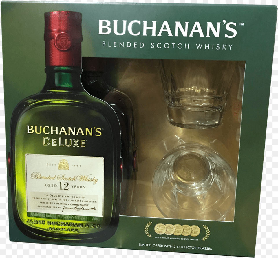 Buchanan S 12 Yr Scotch Wglasses 750ml Buchanan Gift Set, Alcohol, Beverage, Bottle, Liquor Png Image