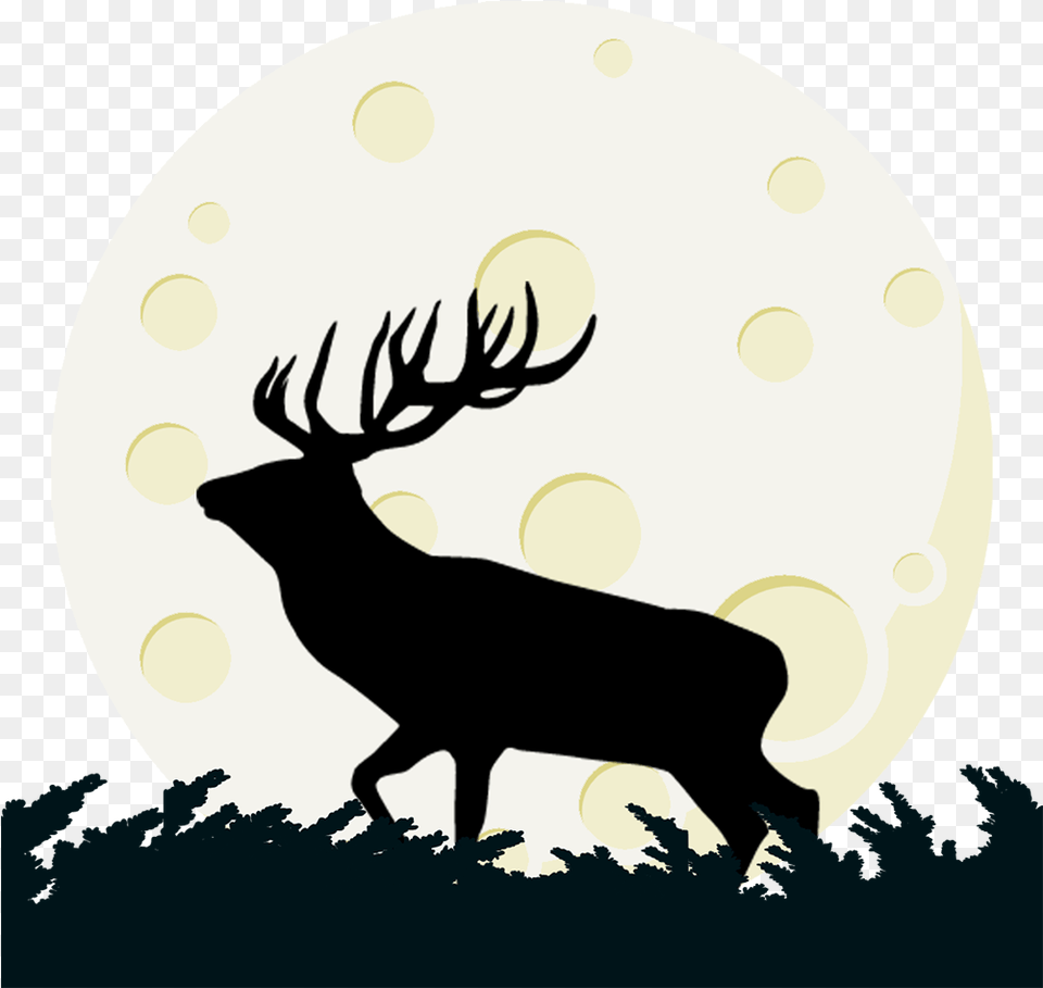 Buck Deer And Moon Clipart Elk Elk, Animal, Mammal, Wildlife, Silhouette Png Image