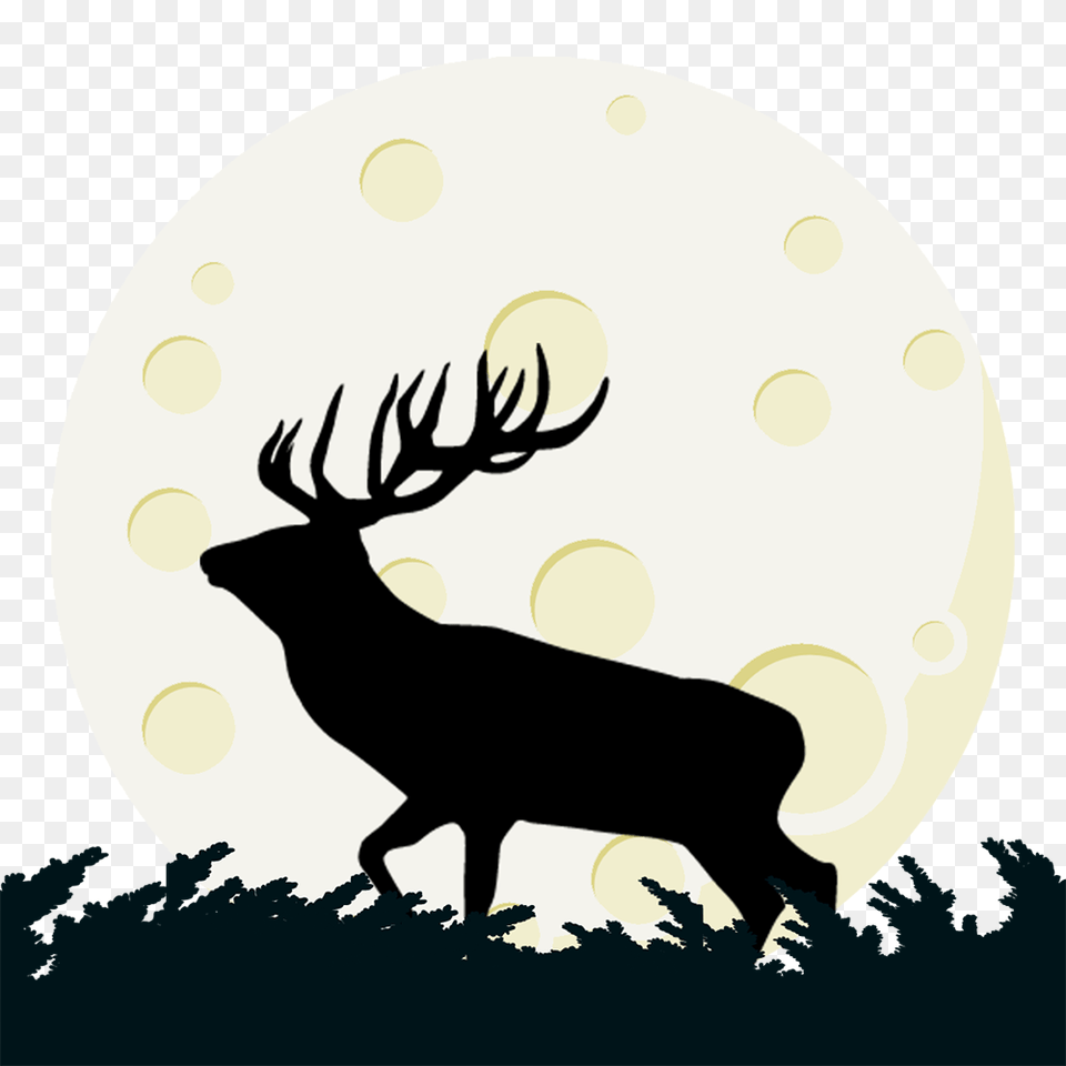 Buck Deer And Moon Transparent Clipart, Animal, Elk, Mammal, Silhouette Png Image