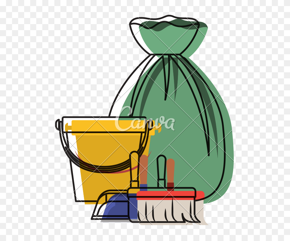 Bucket And Dustpan And Broom And Garbage Bag In Colorful, Dynamite, Weapon Png