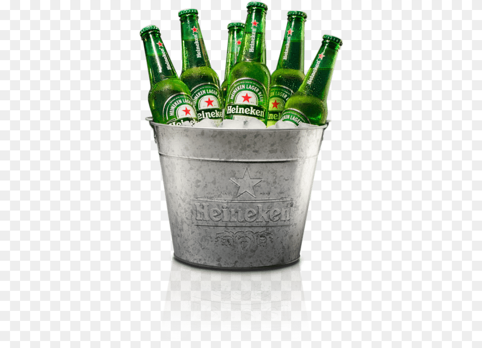 Bucket Heineken Beer Bucket, Alcohol, Beer Bottle, Beverage, Bottle Png Image