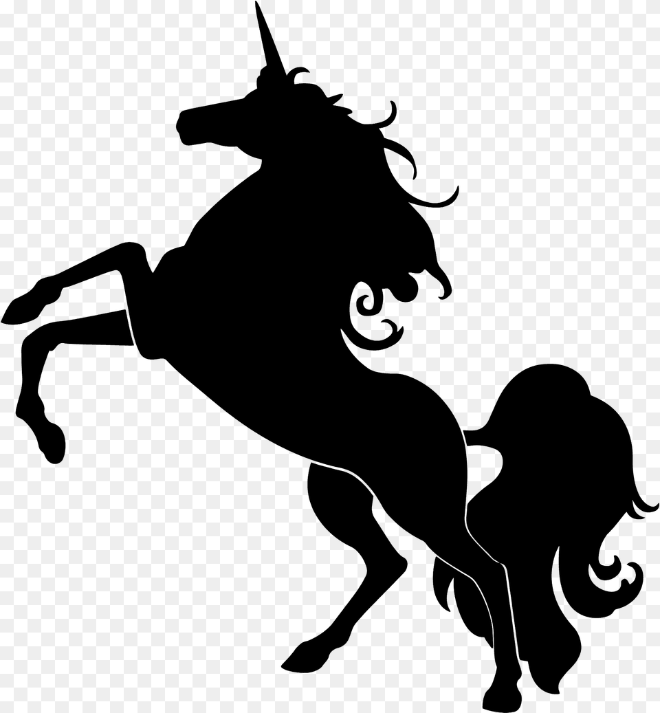 Bucking Unicorn Silhouette, Person, Animal, Mammal, Horse Png Image