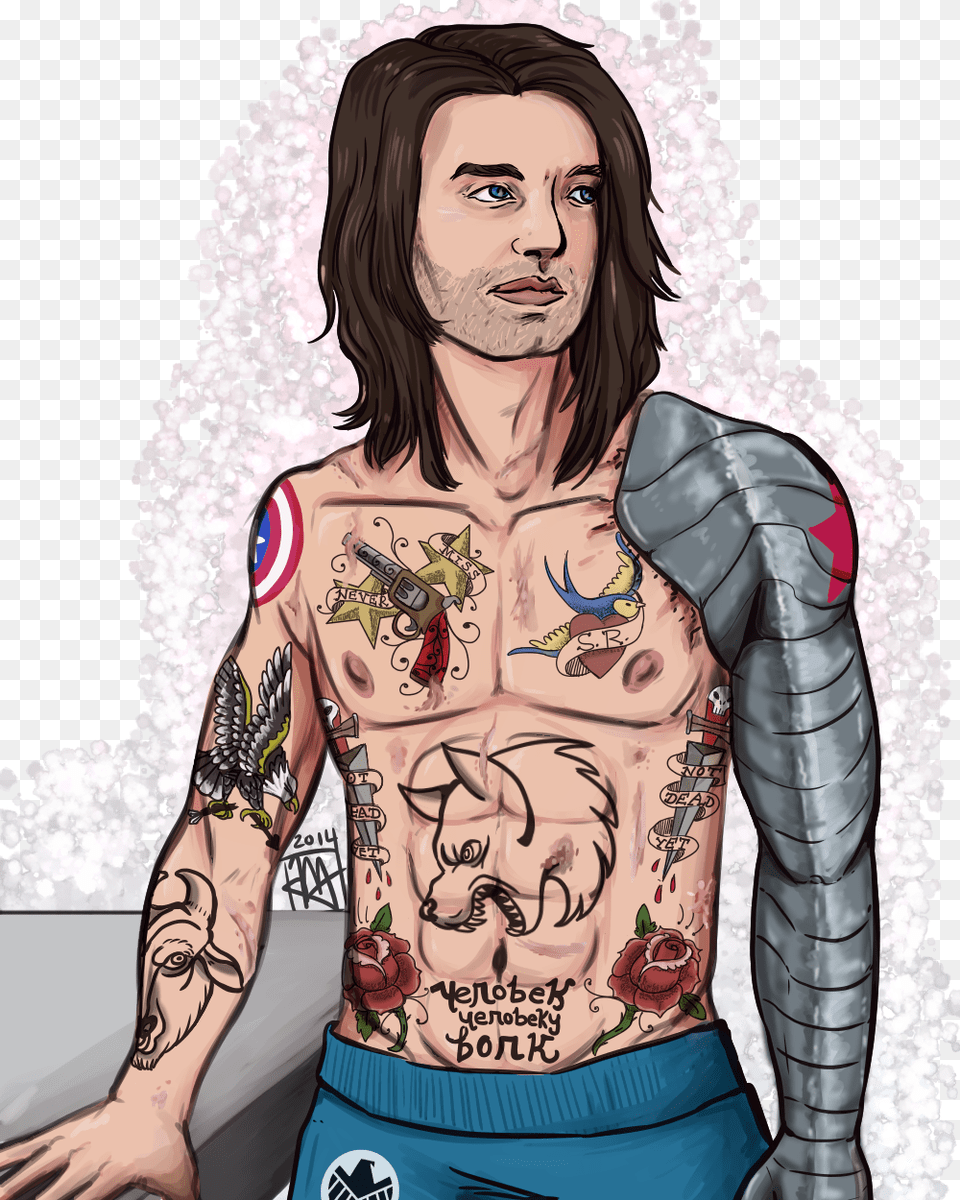 Bucky Doesn T Make Canon Sense But Still Bucky Barnes With Tattoos, Adult, Female, Person, Skin Png