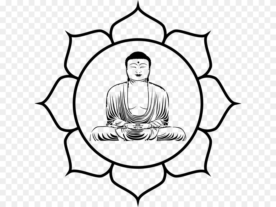Buddha Buddhism Flower Line Art Lotus Meditation Buddhism Clip Art, Gray Free Png
