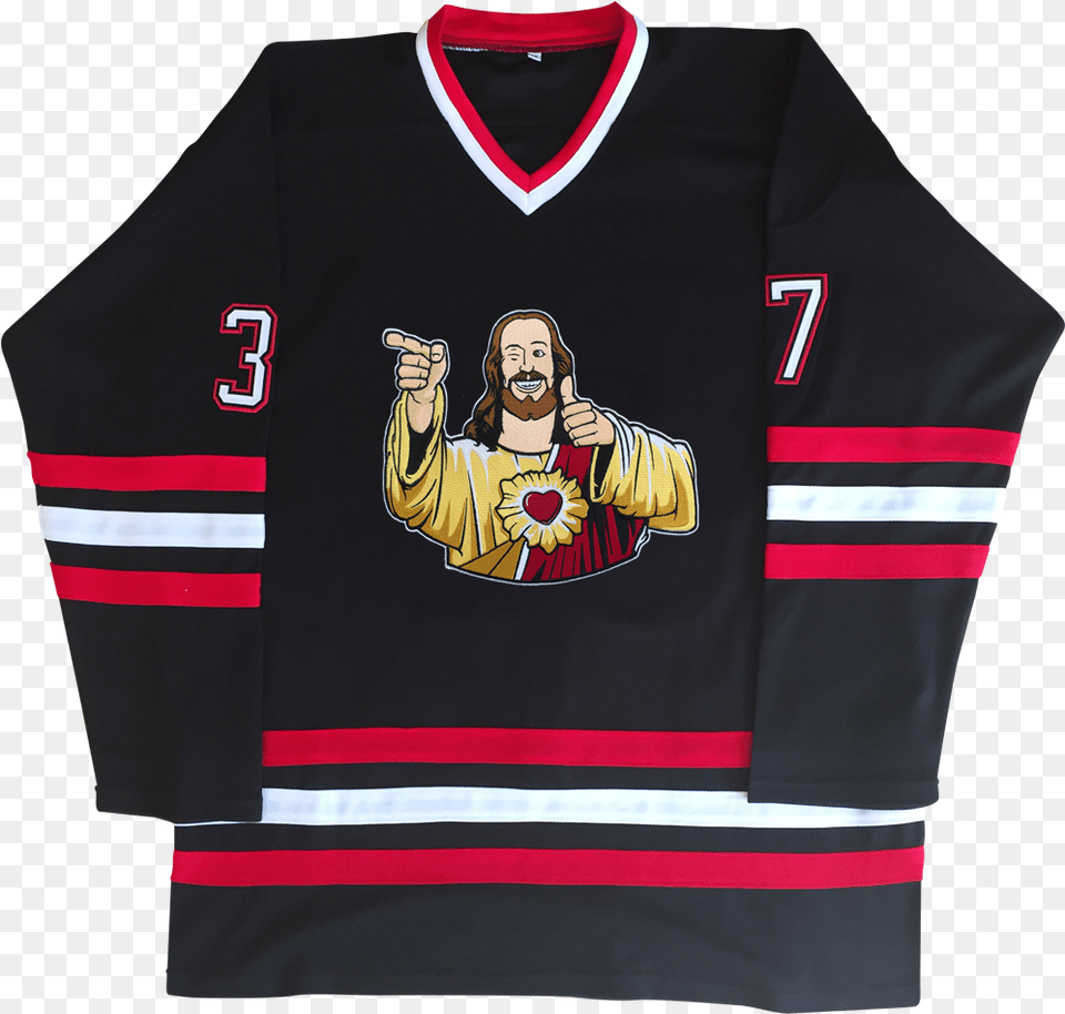 Buddy Christ Hockey Jerseytitle Buddy Christ Hockey Bobhawks Jersey, Clothing, Shirt, T-shirt, Person Png Image