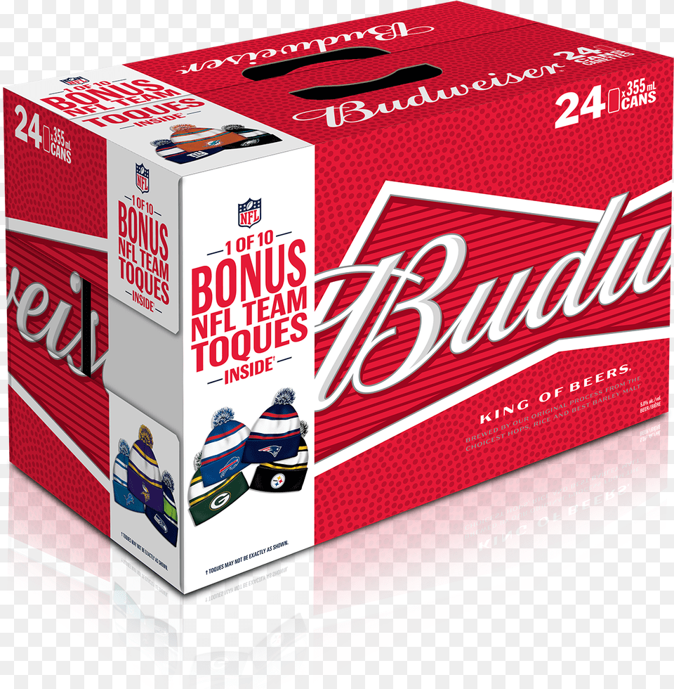 Budweiser 24pk Cans With Bonus Nfl Toque 2 Budweiser 15 Cans, Box, Cardboard, Carton, Advertisement Free Transparent Png