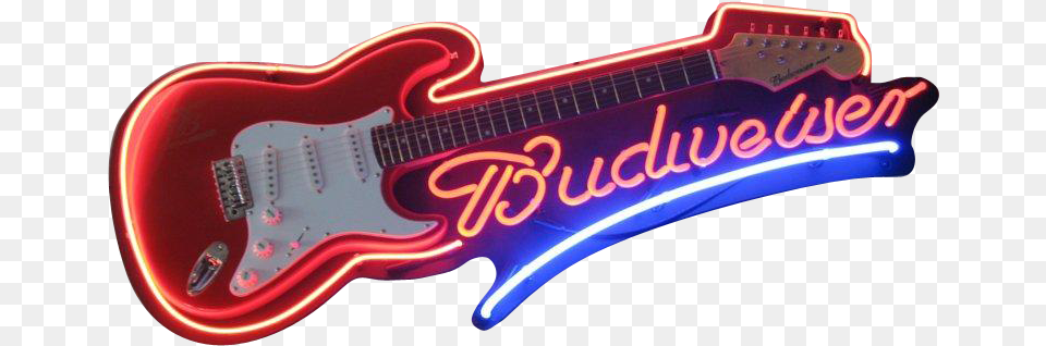 Budweiser Guitar Neon Sign Neon Sign, Light, Musical Instrument, Electric Guitar Free Transparent Png