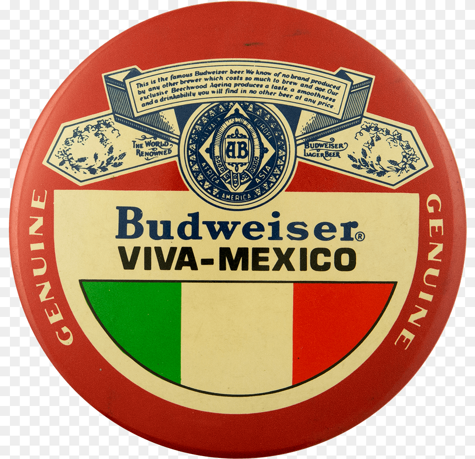 Budweiser Viva Mexico Beer Busy Beaver Button Museum Emblem, Badge, Logo, Symbol, Can Png Image