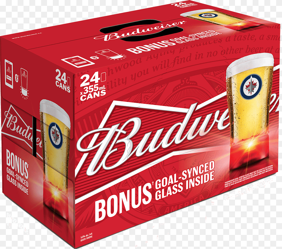 Budweiser Winnipeg Jets Pack With Red Light Goal Synced Budweiser Beer 473 Ml, Alcohol, Beverage, Lager, Box Free Png Download