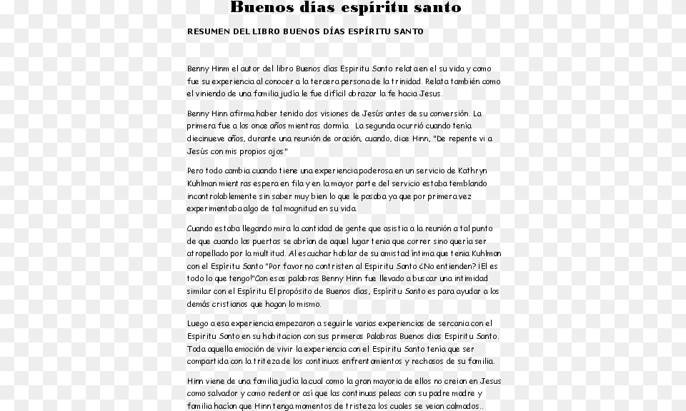Buenos Das Espritu Santo Resumen Del Libro Buenos Document, Gray Png