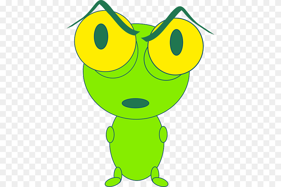 Bug With Big Eyes Cartoon, Green, Alien, Animal, Ammunition Png