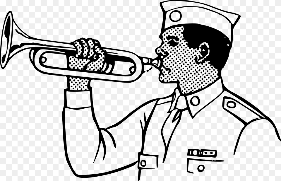 Bugle Instrument Soldier Military Trumpet Scout Bugle Player Clipart, Gray Png