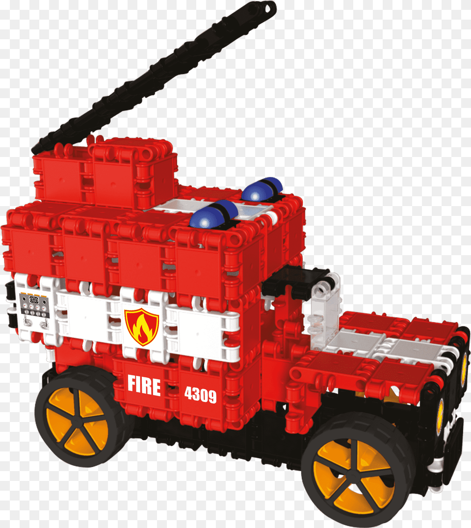 Build The Clics Fire Engine Toy And Extinguish Any Bombero De Juguete Lego, Transportation, Vehicle, Truck, Machine Free Transparent Png