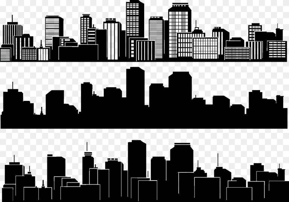 Building City And Silhouette Skyline Black White Clipart Building In Black And White, Metropolis, Urban, Architecture, High Rise Png