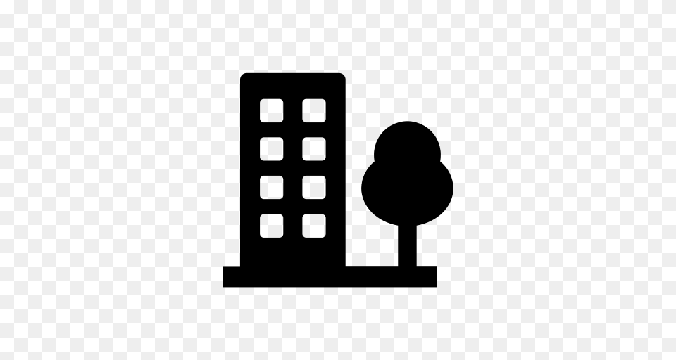 Building City Cityscape Metropolis Office Town Tree Icon, Gray Free Png Download