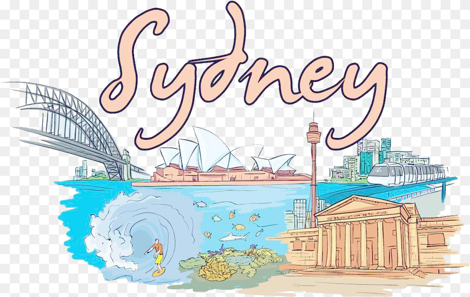 Building City Sydney Opera House Illustration Wall Sydney Australia Postcard, Person, Outdoors, Water, Waterfront Free Png Download