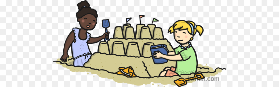 Building Sandcastle Illustration Cartoon, Water, Shoreline, Sea, Outdoors Free Png Download