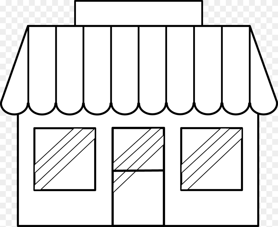 Buildings And Architecture Printable Line Art Shop Outline, Awning, Canopy, Building, Housing Png