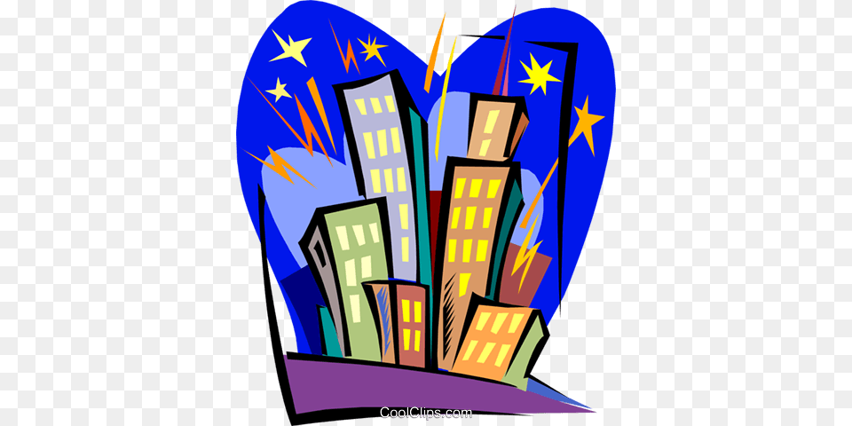 Buildings In Fireworks Royalty Vector Clip Art Illustration, City, Graphics, Modern Art Free Transparent Png