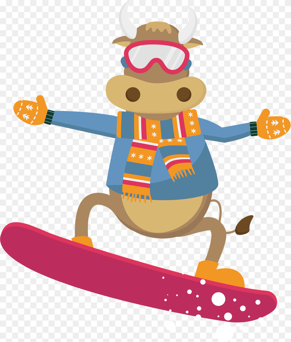 Bull On A Snowboard Clipart, Outdoors, Nature, Snow, Baby Free Png Download