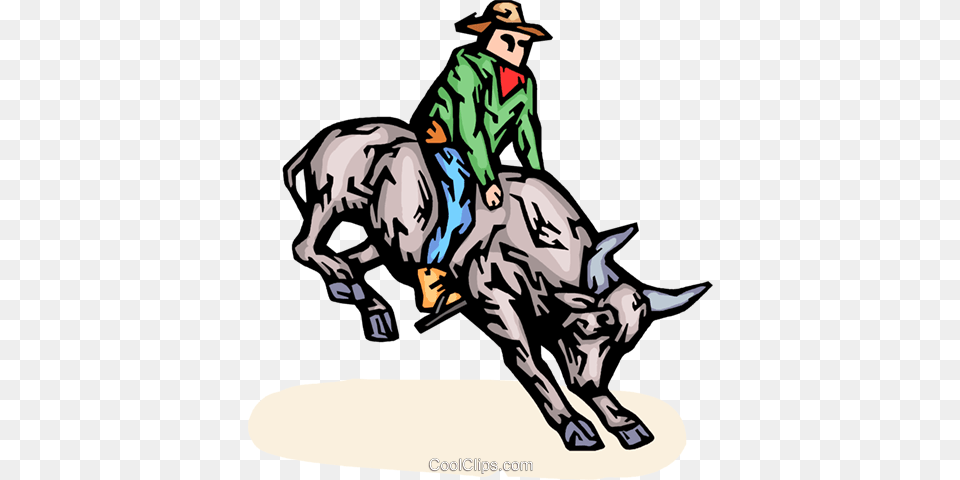 Bull Rider Royalty Vector Clip Art Illustration, Animal, Mammal, Person, Clothing Free Transparent Png