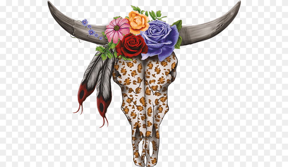 Bull Skull And Flower Clipart Cow Skulls With Flowers, Flower Bouquet, Art, Rose, Flower Arrangement Png Image