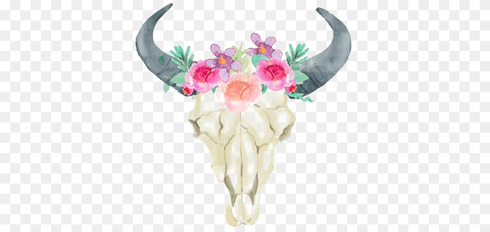 Bull Skull With Flowers, Accessories, Animal, Fish, Sea Life Png Image