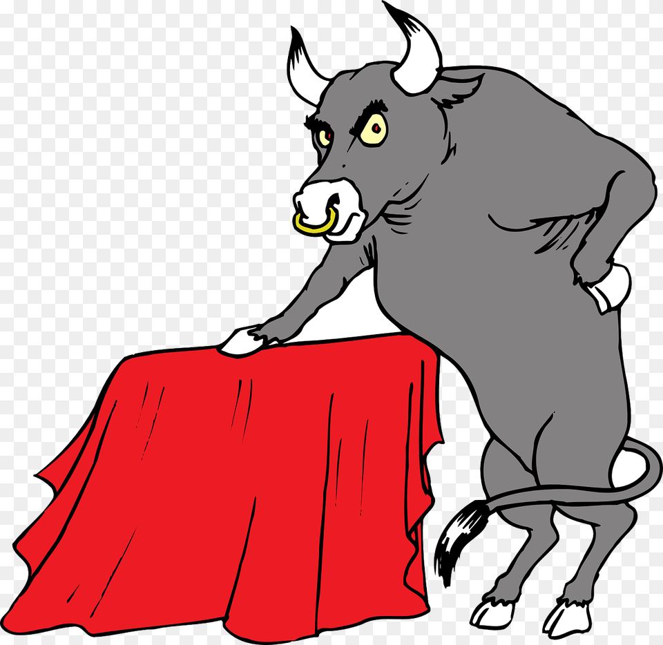 Bull With Red Cape Svg Clip Arts Bull Seeing Red Cartoon, Animal, Mammal, Bullfighter, Person Png Image