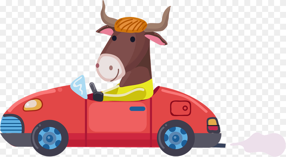 Bull With The Car Clipart, Machine, Wheel, Device, Grass Free Png