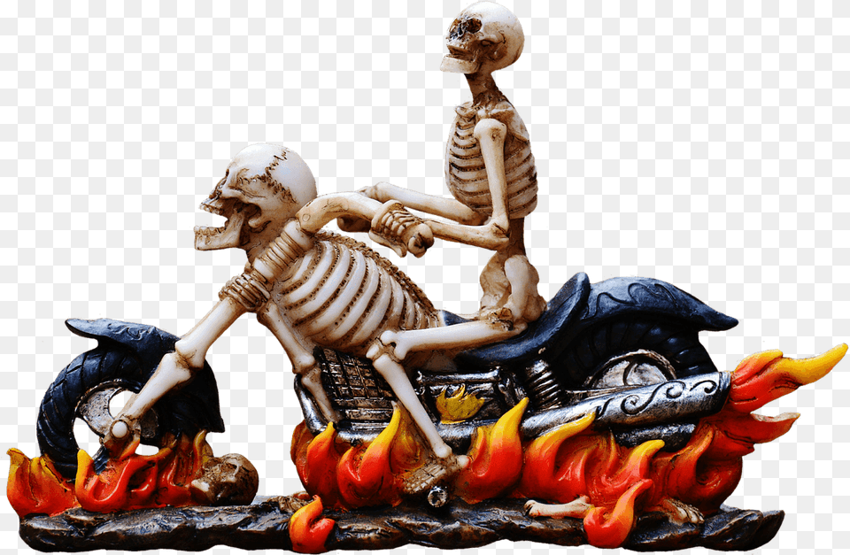 Bullet Baba History Or Om Banna Story Skeleton On Fire On A Motorbike, Figurine, Adult, Female, Person Free Png