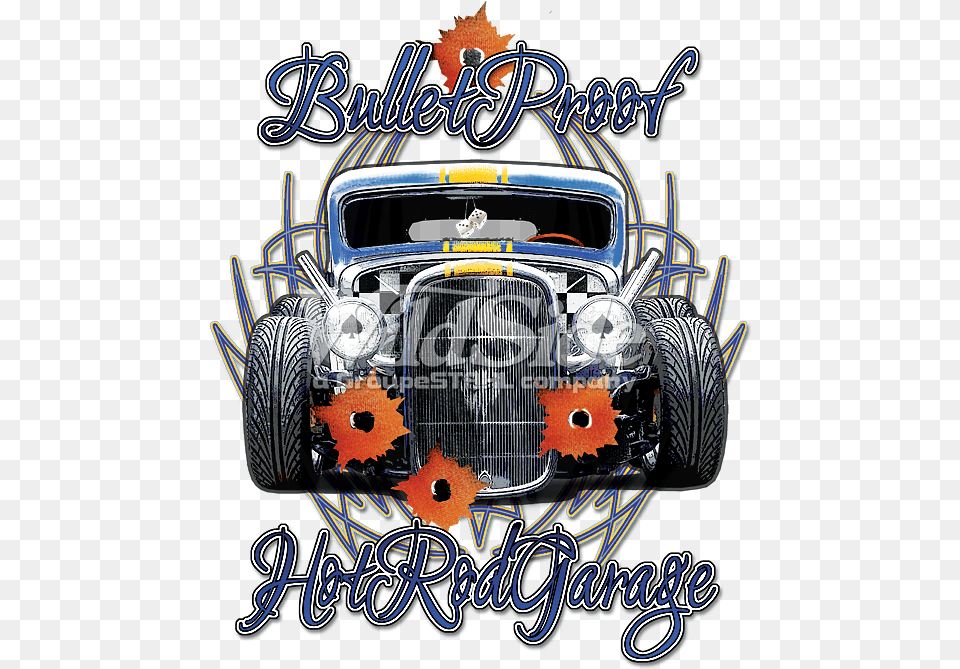 Bullet Proof Hot Rod Garage Gildan Bullet Proof Garage Hot Rat Rod Car Racing T Shirt, Transportation, Vehicle, Machine, Wheel Png Image