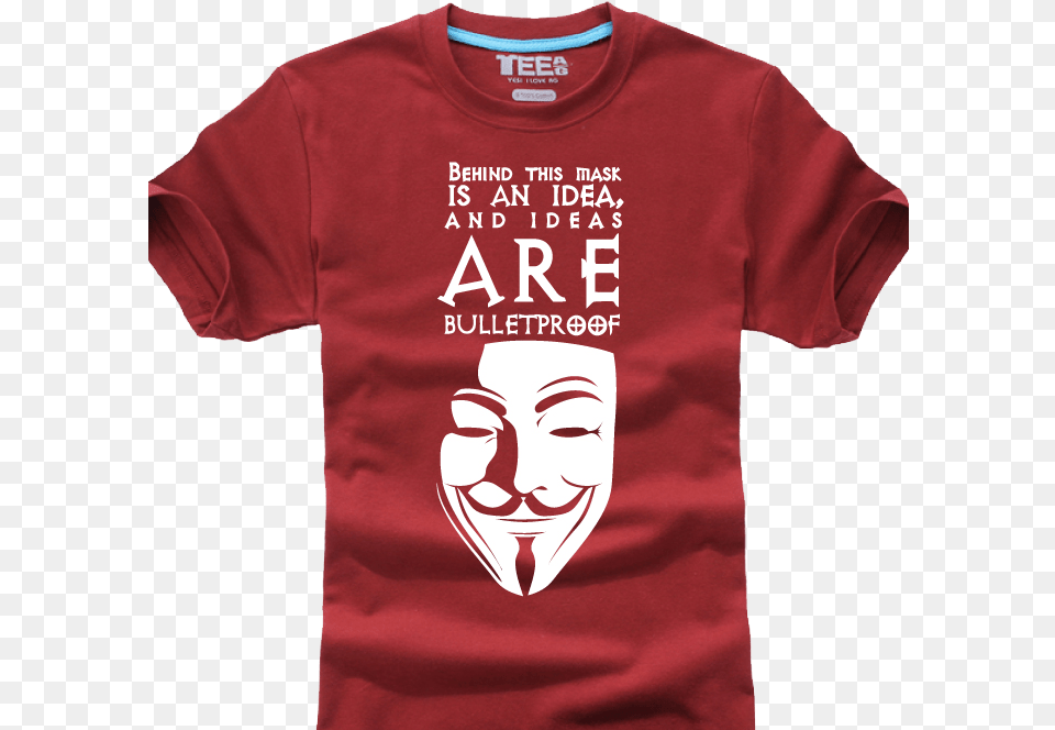 Bulletproof Burgundy T Shirt V For Vendetta Mask, Clothing, T-shirt, Person, Face Free Png