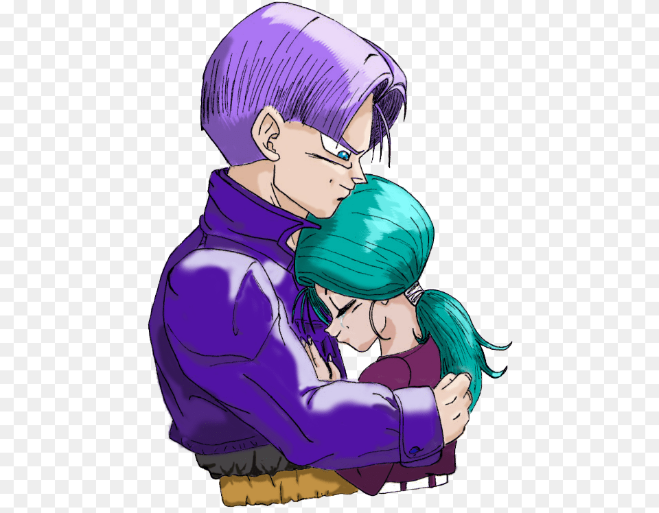 Bulma And Trunks Hug Future Bulma And Trunks, Book, Comics, Publication, Adult Png Image