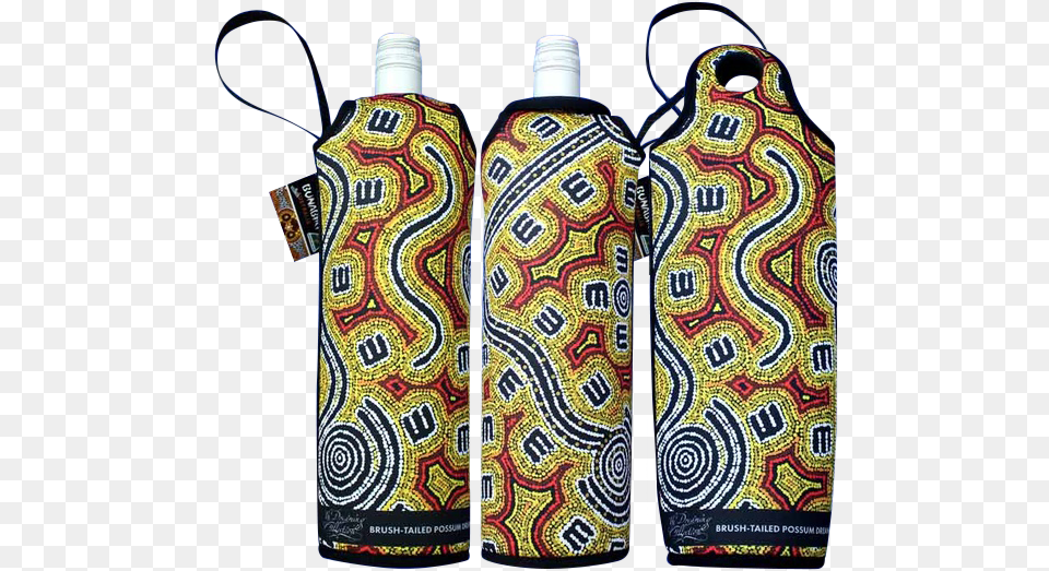 Bunabiri Aboriginal Art Neoprene Wine Bottle Cooler Possum Dreaming Water Bottle, Alcohol, Beverage, Liquor, Smoke Pipe Free Png