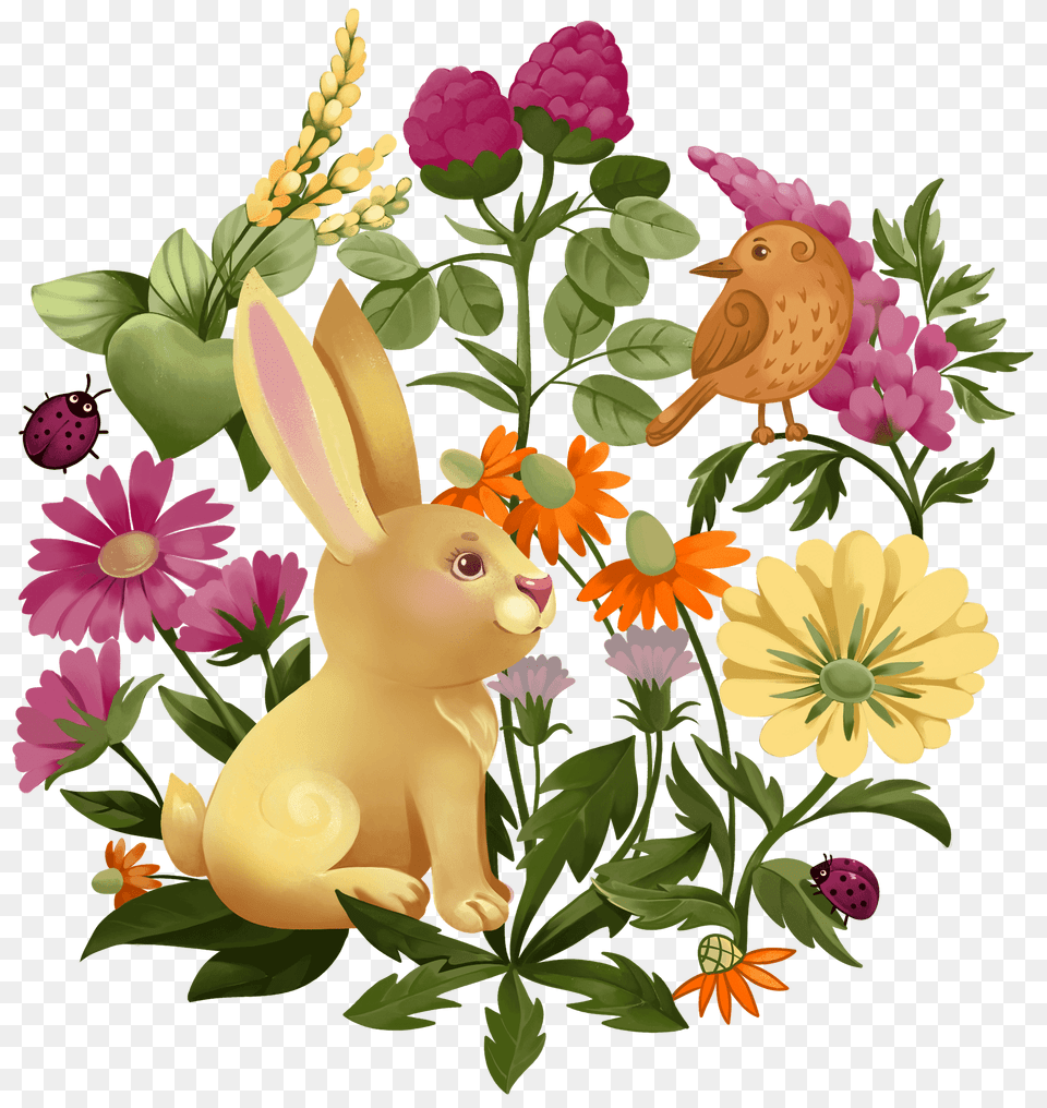 Bunny In Flowers Clipart, Flower, Plant, Daisy, Art Free Transparent Png