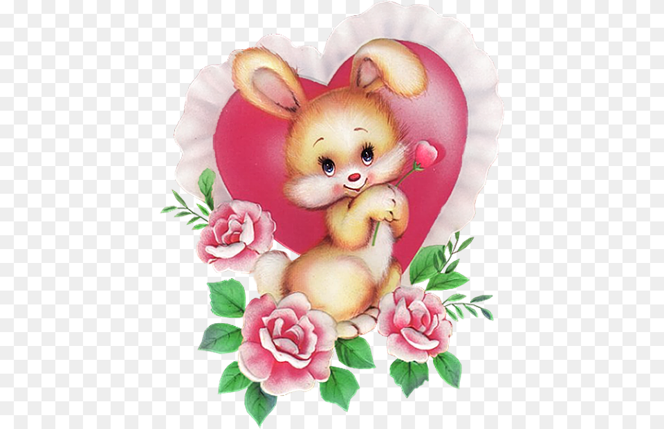 Bunny With Pink Heart Picture Rose And Bunny Good Morning Honey Bunny, Flower, Plant Png