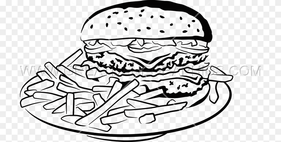 Burger Amp Fries Burger And Fries Black And White, Food Free Png Download