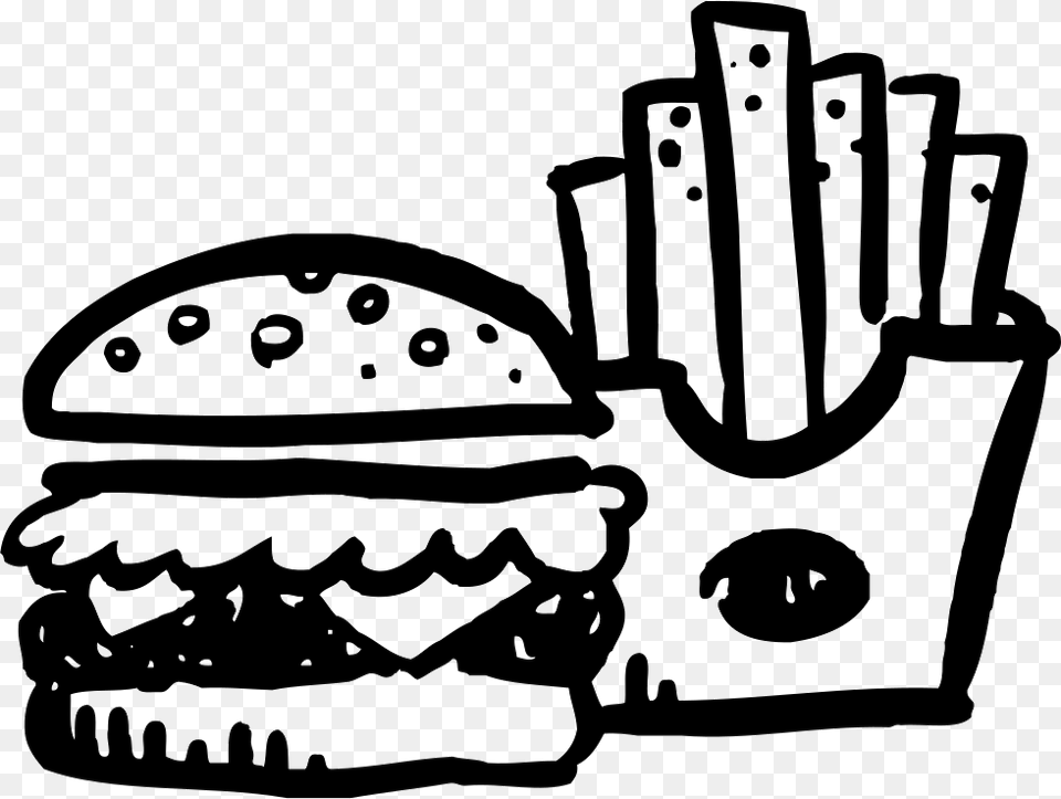 Burger And Potatoes Burger And Fries Icon, Cutlery, Stencil, Plant, Lawn Mower Free Png Download