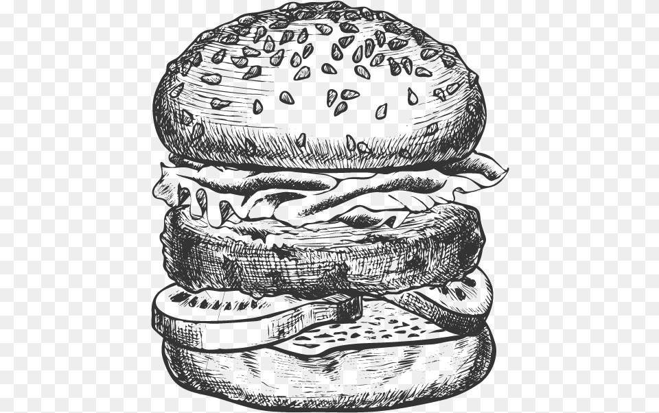 Burger Black And White, Food, Art, Drawing, Adult Free Png Download