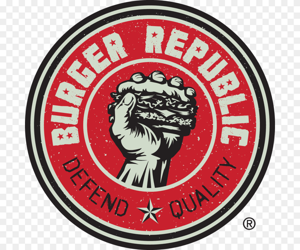 Burger Republic Burger Republic Logo Burger Republic Burger, Symbol, Emblem, Male, Man Png