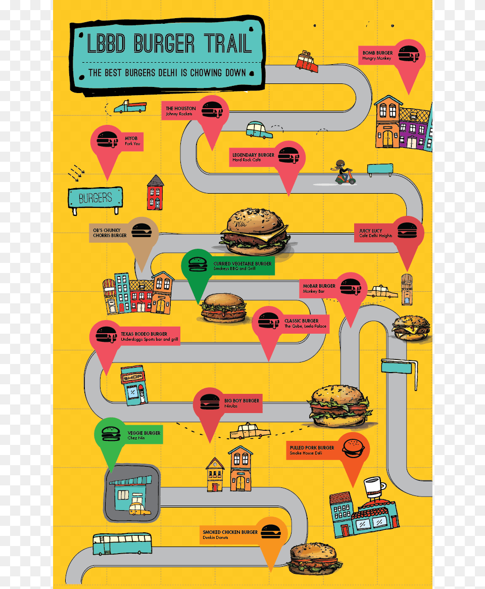 Burgertrail Map 02 Burger, Food, Advertisement, Bulldozer, Machine Png